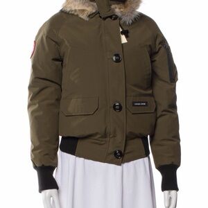 Canada Goose Olive Bomber Jacket with Fur-Trim Hood